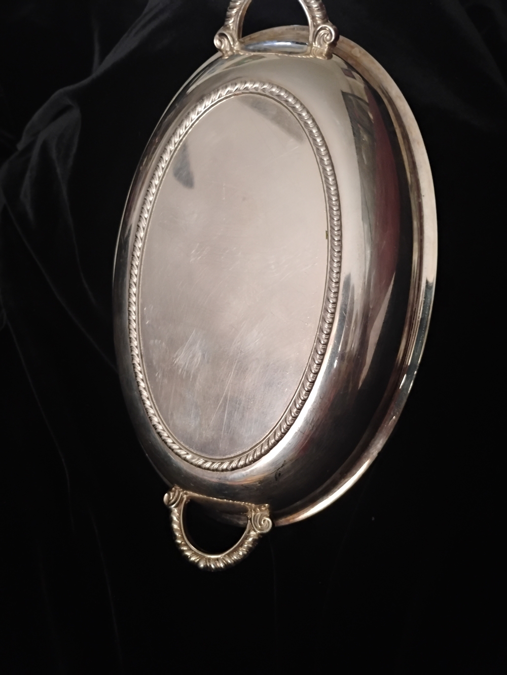 Silver Plated Oval Decorative Serving Tray with Rope Detail